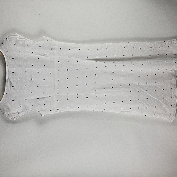Edward Linen Sheath Dress 8 White Polkadot Boho Style - Picture 2 of 8